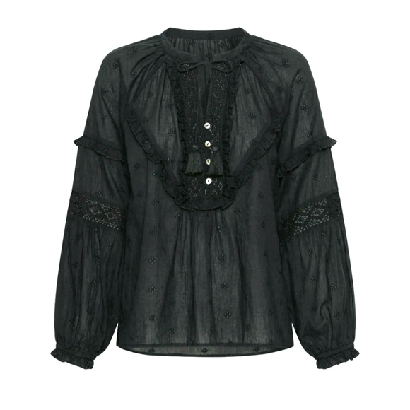 Arnhem Boho Western Prairie Blouse Midnight Black - Picture 3 of 17